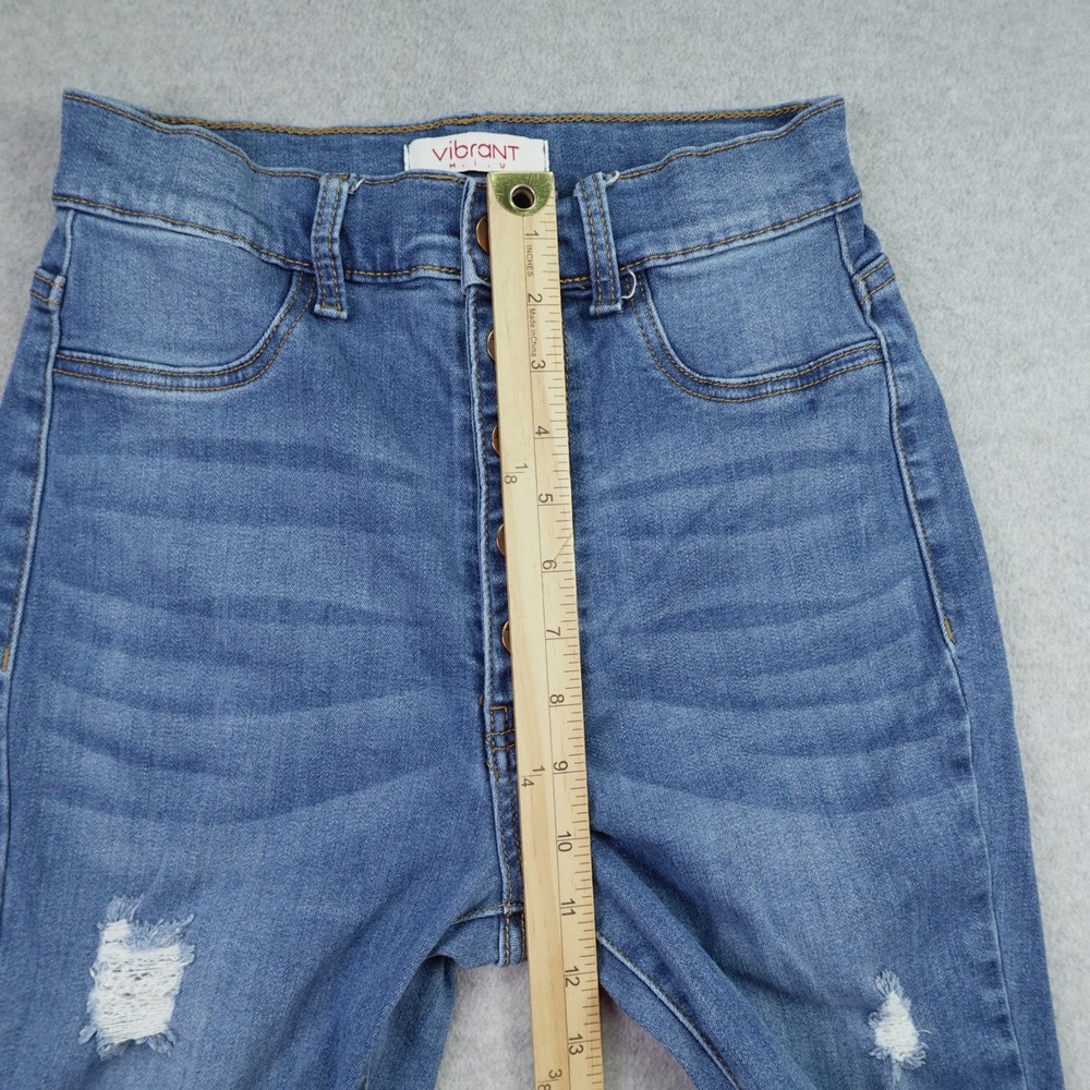 Vibrant MIU Jeans Womens 7 W27 Blue Distressed Flare High‎ Rise Bell Bottom - Picture 8 of 13